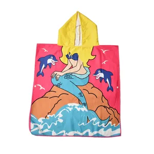 Free Samples Kids Quick Dry Custom Sun Protection Windproof Dressing Gown Kids Hooded Poncho Beach Towel Kids Beach Towel