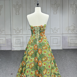 Robes de bal à imprimé floral vert, robe formelle en dentelle appliquée Dy6805 - Product Image 5