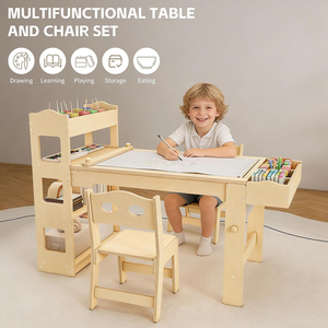 Table d'activités multifonctionnelle en bois pour enfants avec chaises et rangement pour le dessin et l'apprentissage - Product Image 3