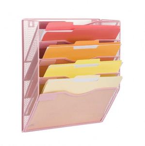5 Pocket Mesh Hanging Wall <b>File</b> <b>Organizer</b> Wall Mounted Mail Paper Document Folder Holder Storage Organization Magazine Rack - Product Image 3