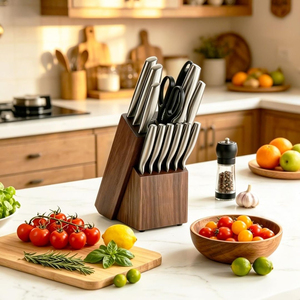 Ensemble de couteaux de cuisine en acier inoxydable à haute teneur en carbone de 15 pièces, avec bloc d'affûtage, couverts de cuisine de haute qualité - Product Image 2