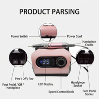 ZealShine ZS-717 Ponceuse à Ongles Professionnelle 65W 35000 tr/min Outil de Salon Portable Compatible Multi-Prises
