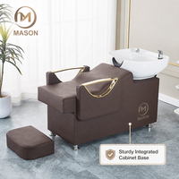 Chaise de lavage portable ergonomique moderne en cuir synthétique noir avec accoudoirs et bassin en céramique pour salon de coiffure, spa et institut de beauté - Offre Spéciale