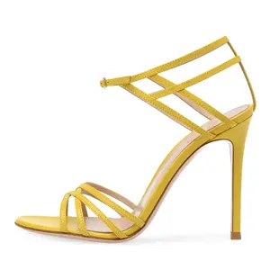 Chic Black High Heels For Woman Heeled Strappy Yellow Sandal Ladies Stiletto Heel Sandals Summer Party Evening Dress Shoes