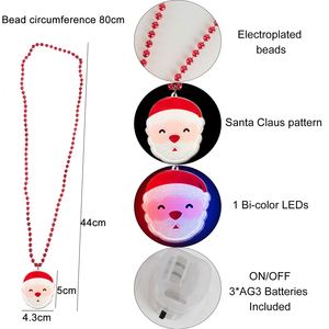 ของขวัญส่งเสริมการขาย สร้อยคอประดับลูกปัด LED สีแดงคริสต์มาส จี้รูปซานต้าและเกล็ดหิมะ พิมพ์ลาย UV บนวัสดุ ABS ของขวัญพกพาสะดวกสำหรับงานปาร์ตี้และวันหยุด - Product Image 5