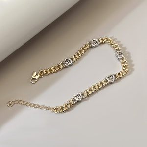 Bracelet FOXI en argent sterling 925 plaqué or <span class=keywords><strong>bicolore</strong></span> avec diamants pavés en forme de cœur, bracelet à maillons <span class=keywords><strong>gourmette</strong></span>, bracelet cubain, collections cubaines - Product Image 5