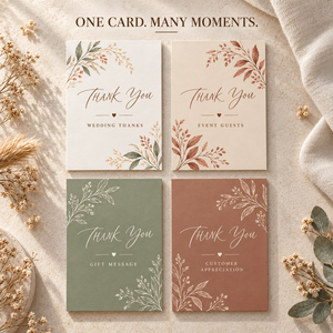การ์ดขอบคุณสไตล์โบโฮ ลายดอกไม้แห้งสีน้ำโทนธรรมชาติ พร้อมข้อความและชื่อส่วนตัวสำหรับแสดงความขอบคุณแขกในงานแต่งงาน - Product Image 4