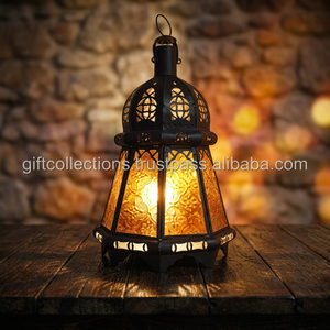 Lampe de table en métal créative, style marocain, avec abat-jour diffuseur en fer forgé et verre, inspirée de la Méditerranée - Product Image 4