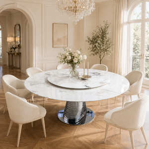 Customized Dining <b>Table</b> Round <b>Top</b> Modern Villa 8 Seater Metal Legs <b>Stone</b> Furniture Luxury White Marble - Product Image 1