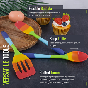 Ustensiles de cuisine résistants à la chaleur, cuillère en silicone arc-en-ciel, spatule, louche, ensemble d'ustensiles de cuisine pour la cuisine - Product Image 2
