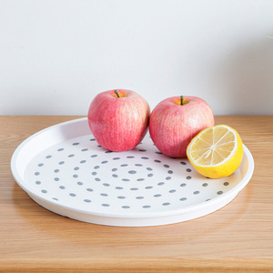 <b>Round</b> <b>Serving</b> <b>Tray</b> With Gray Dots Plastic Plate For Hotel Coffee Tea Snacks 12 Inch - Product Image 3