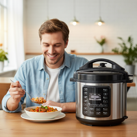 Cuisinière électrique à pression multifonction 12-en-1 en acier inoxydable avec contrôle numérique 6L, écran LED, revêtement antiadhésif et tasse doseuse pour la maison