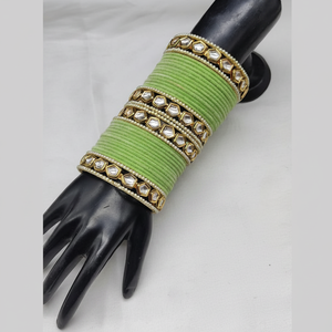 <b>Gold</b> Plated Kundan Stone and Pearls Velvet Fine <b>Bangles</b> <b>Set</b> - Product Image 2