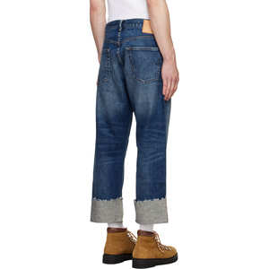 Custom High Quality Zip fly Straight Leg <b>Stretch</b> Selvedge Denim Jeans Raw Edge Blue Cuffed Boyfriend Jeans for <b>Men</b> - Product Image 2