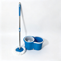 Set Mop & Ember Mikrofiber Putar 360 Derajat Manual dengan Gagang Teleskopik Stainless Steel untuk Pembersihan Lantai Grosir