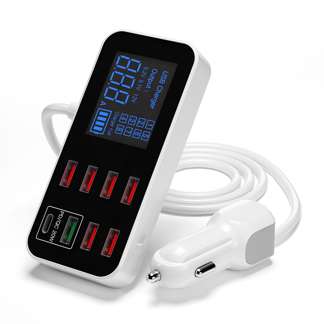 2024 Best-Selling 8-Port Electric Car Charger with Fast Charging PD3.0 LED Display 40W Power Wholesale Model USB Charger