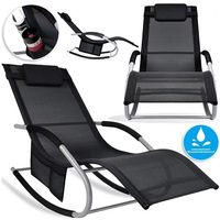 Chaise longue de piscine à bascule en acier couleur bronze avec cadre en acier, chaise longue de patio en maille Teslin avec poche de rangement