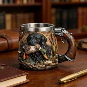 Mug isotherme en acier inoxydable Duck Dog avec couvercle et poignée, idéal pour les chasseurs et les adultes – Cadeau - Product Image 1
