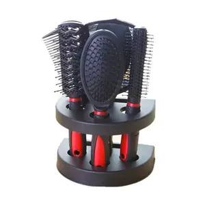 5 Pcs Salon Styling Set Women Travel Makeup Adults Hair Brush with Holder Home Portable Anti-Static Combs Mirror Tool