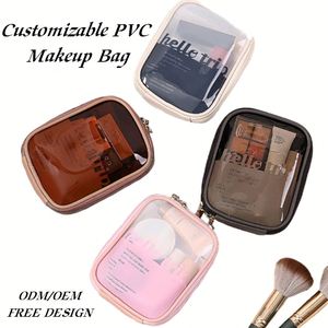 Sac cosmétique personnalisé en PVC transparent, trousse de toilette grande capacité, rangement de voyage, logo personnalisé - Product Image 1