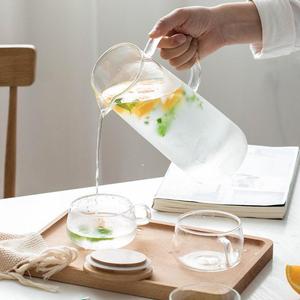 Teko Air Kaca Borosilikat Bening, 1,5 L dengan Pegangan Teko Kaca dengan Tutup Bambu
