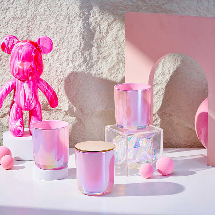 Empty Big Size Pink Iridescent Candle Jars 12 Oz with Box