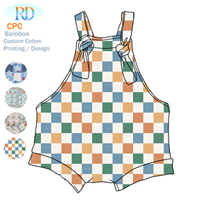 Salopette Corta a Quadri per Neonata in Bambù Morbido, Pantaloni con Bretelle Traspiranti per Bambina, <span class=keywords><strong>Tuta</strong></span> Casual da Esterno per Bambine - Product Image 1