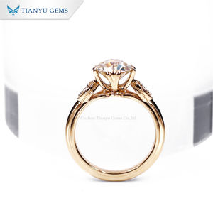 Haiktianyu — anneau gemmes en or jaune, 2ct, ancienne pierre européenne, momanite 14k 18k, anneau de côté pour mariage - Product Image 4