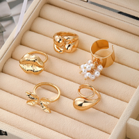Ensemble de bagues empilables massives plaquées or avec strass en cristal, bagues dôme géométriques audacieuses, cadeaux pour femmes