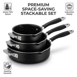 Ensemble de casseroles empilables professionnelles, modernes et durables, 3 pièces, 2,4 mm, gain de place, en céramique saine, antiadhésives, pour une cuisson saine - Product Image 1