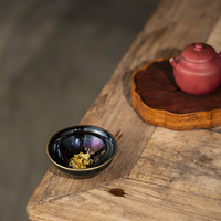 Tasse à thé Kung Fu individuelle en céramique, motif ciel étoilé en obsidienne, soie dorée, paon bleu, lapin maître, incrustations argentées, fait main, modèle Curium Nail