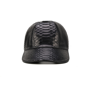 Gorra de Béisbol ZENOS de Alta Gama, Personalizada, de 6 Paneles, con Hebilla de Cobre Dorado, para Todas las Estaciones, de Piel de Pitón, Impermeable, Negra Lisa Única - Product Image 2