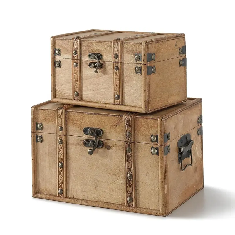 Baul de Madera rustikale Vintage antike dekorative Holz Schatz Kofferraum Truhe Lagerung Organizer Box Spielzeug für Andenken