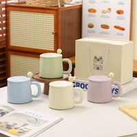 Mug à café en céramique pour Americano, mug artisanal pour céréales avec couvercle et cuillère, vaisselle en porcelaine pour restaurant, cadeau pour femmes et hommes