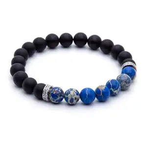 Valentines Day Jewelry 925 Sterling Silver Spacer Natural Semi-precious Stones Agate Beaded Bracelet Men