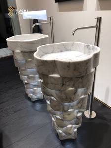 YUSHI Lavabo sur pied personnalisable en marbre blanc de Carrare en forme de fleur, lavabo sur pied artisanal en pierre naturelle pour salle de bain - Product Image 3