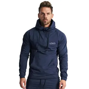 New Arrival Custom Blank Printing Fitness Pullover Men Training Sport Sweatshirts Half Zip Hoodie Athletic Hoodies