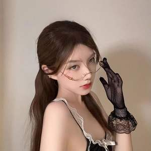 Gafas sin montura de moda para influencers, decorativas, de medio marco, de plástico y metal, para rostros pequeños, accesorios para transmisiones en vivo para mujeres adultas - Product Image 4