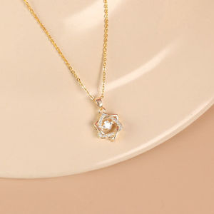 Collares de Cadena de Acero Inoxidable para Mujer, Joyería Fina, Collares con Colgante de Hexagrama de Cristal Dorado Rosa para Mujer - Product Image 5