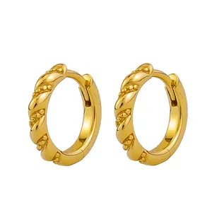 Gemnel Custom 18K Gold Plated Minimal Twist Huggie Hoop Earrings Trendy 925 Sterling Silver Fine Jewelry For Women For Weddings