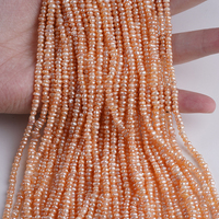 Perles naturelles de 7 pouces en gros, perles d'eau douce blanches de 3-4 mm en forme de bouton, brins de perles