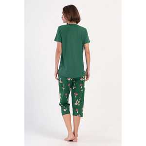 Traje de dormir capri ovalado de manga corta con cuello redondo para mujer - Product Image 1