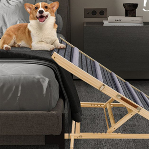 छोटा मध्यम डॉगी लंबा 4 लेवल लकड़ी का फोल्डिंग डॉग सीढ़ी, सोफा बेड के लिए नॉन-स्लिप एडजस्टेबल पालतू रैंप - Product Image 6