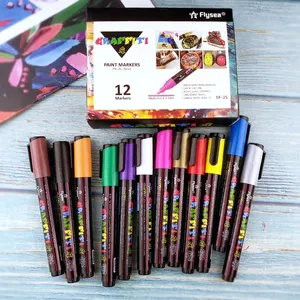 Flysea Hot Selling 3.0mm Medium Tip Water Based 12 colors GF-25 Acrylic Paint Markers