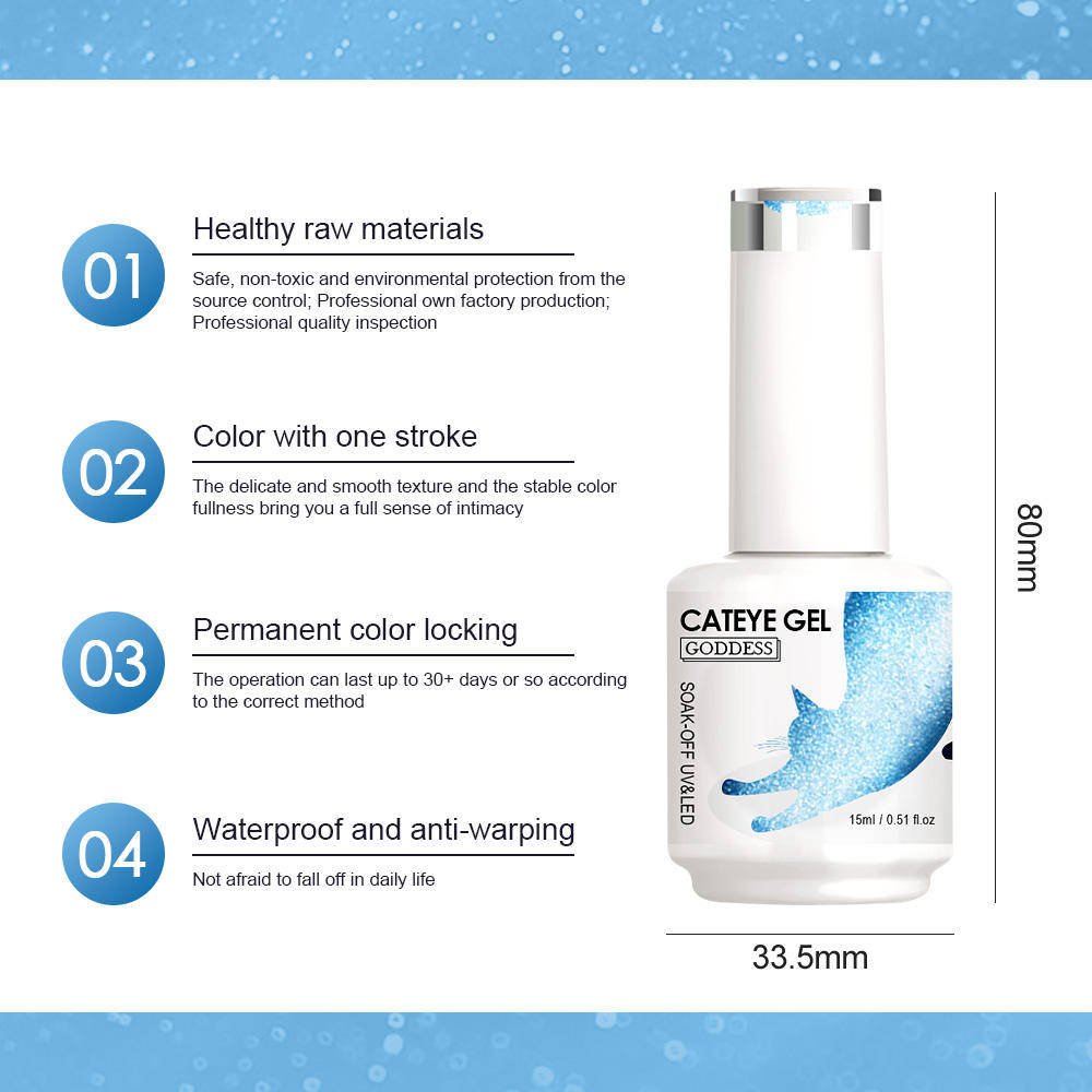 Private Label Free Sample 15ml Goddess Cat Eye Gel Gel Polish Magnetic Nail Gel Polish