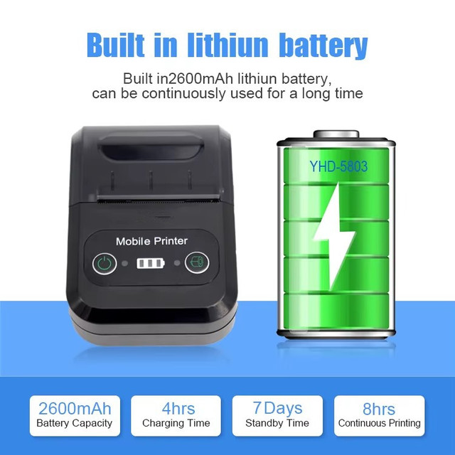 58mm Portable Thermal Blue Tooth Mobile Printer Mini Android Printer Handheld