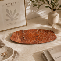 Plateau de service ovale en travertin rouge NANWEI, naturel, sur mesure, vente en gros pour table à manger, décoration d'hôtel