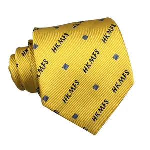 中国供应商嵊州男士定制领带批发黄色和蓝色100% 丝绸编织标志公司企业男士领带