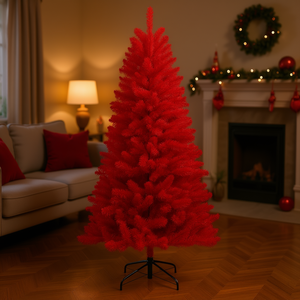 Sapin de Noël artificiel rouge 1,80 m 804 branches pour intérieur/extérieur léger facile à assembler avec base en plastique - Product Image 2
