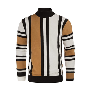 เสื้อสเวตเตอร์คอเต่าลายทางสำหรับผู้ชาย เสื้อถักไหมพรมอุ่นสบาย สไตล์ลำลอง แฟชั่นฤดูใบไม้ร่วง แขนยาว ผ้าขนสัตว์บาง - Product Image 2